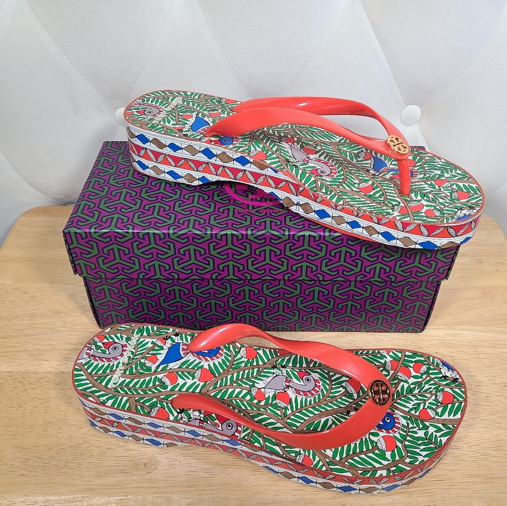 Tory Burch Wedges Flip Flops In Spicy Orange 9